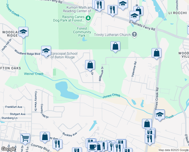 map of restaurants, bars, coffee shops, grocery stores, and more near 3715 Sessions Drive in Baton Rouge