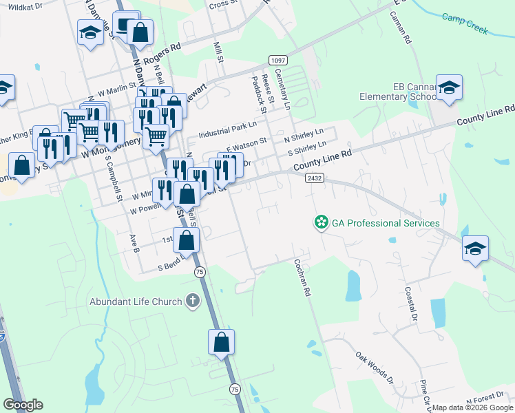 map of restaurants, bars, coffee shops, grocery stores, and more near 106 West Willwood Drive in Willis