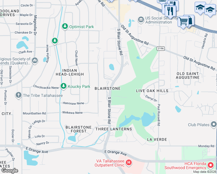 map of restaurants, bars, coffee shops, grocery stores, and more near 2869 Blairstone Court in Tallahassee