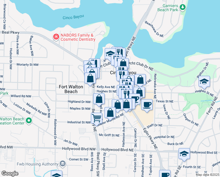 map of restaurants, bars, coffee shops, grocery stores, and more near 27 Kelly Avenue Northeast in Fort Walton Beach