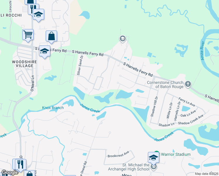 map of restaurants, bars, coffee shops, grocery stores, and more near 3347 Grassy Lake Drive in Baton Rouge