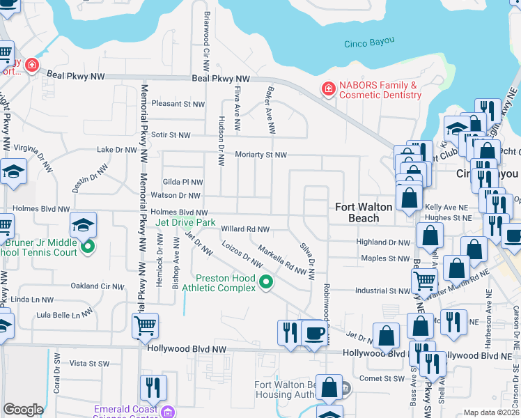 map of restaurants, bars, coffee shops, grocery stores, and more near 124 Holmes Boulevard Northwest in Fort Walton Beach