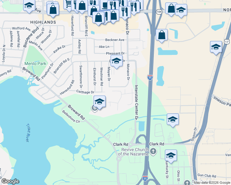 map of restaurants, bars, coffee shops, grocery stores, and more near 10236 Nala Lane in Jacksonville