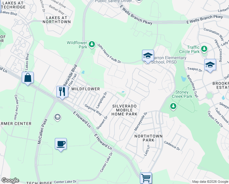 map of restaurants, bars, coffee shops, grocery stores, and more near 14010 Lampting Drive in Pflugerville