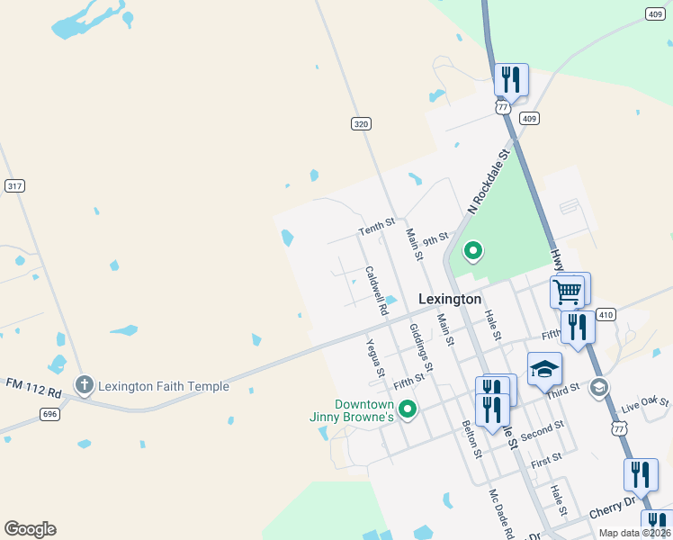 map of restaurants, bars, coffee shops, grocery stores, and more near 1100BLK Yegua Street in Lexington