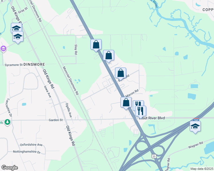 map of restaurants, bars, coffee shops, grocery stores, and more near 6657 Barth Road in Jacksonville