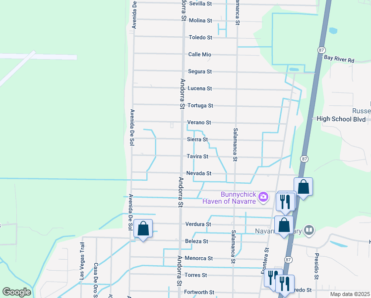 map of restaurants, bars, coffee shops, grocery stores, and more near 2370 Andorra Street in Navarre