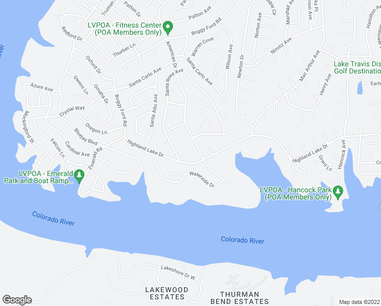 map of restaurants, bars, coffee shops, grocery stores, and more near 20943 Waterside Drive in Lago Vista