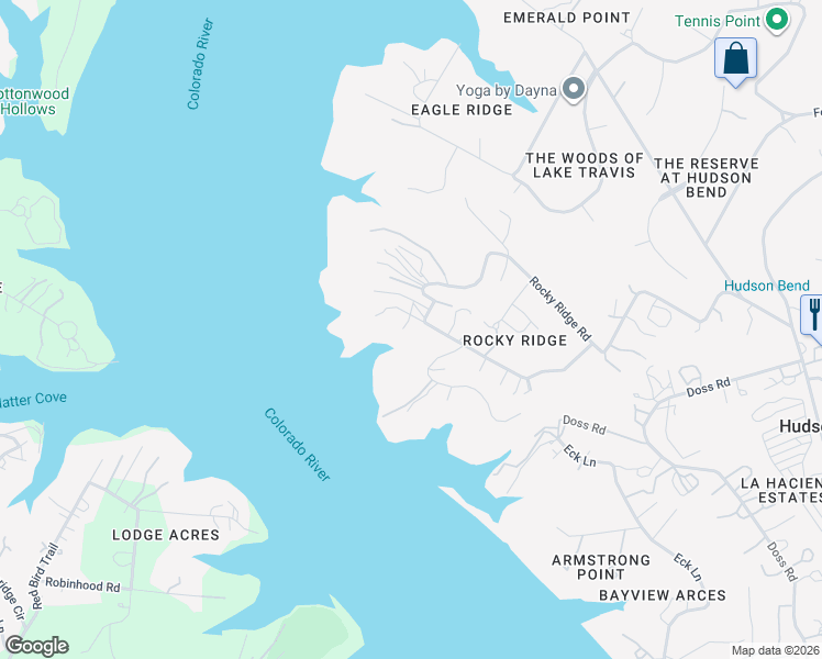 map of restaurants, bars, coffee shops, grocery stores, and more near 17023 Rocky Ridge Road in Austin