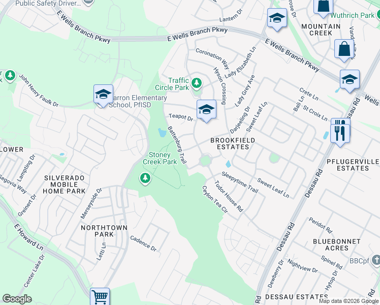 map of restaurants, bars, coffee shops, grocery stores, and more near 1109 Darjeeling Drive in Pflugerville