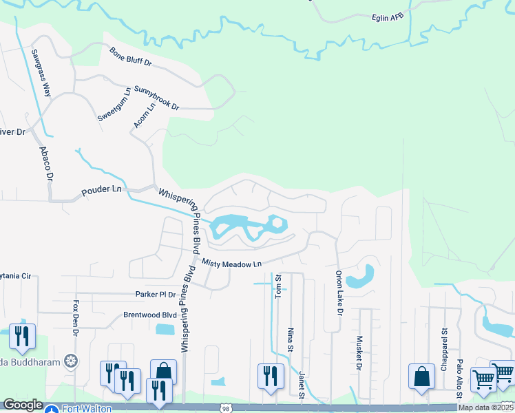 map of restaurants, bars, coffee shops, grocery stores, and more near 9954 Parker Lake Circle in Navarre