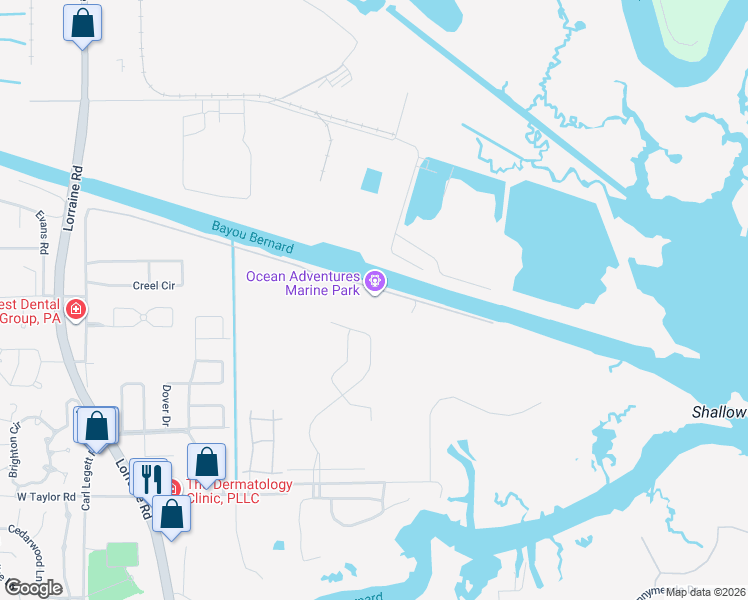 map of restaurants, bars, coffee shops, grocery stores, and more near 10801 Dolphin Lane in Gulfport