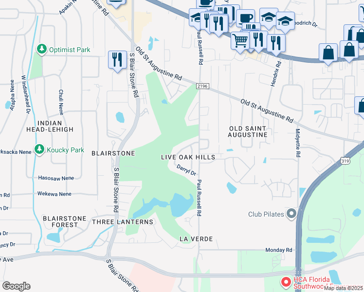 map of restaurants, bars, coffee shops, grocery stores, and more near 1560 Jacks Drive in Tallahassee