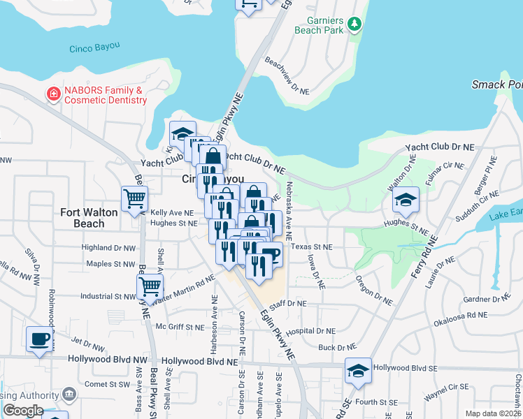 map of restaurants, bars, coffee shops, grocery stores, and more near 134 Opp Boulevard Northeast in Fort Walton Beach