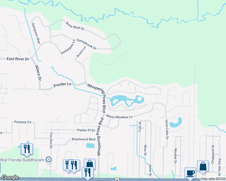 map of restaurants, bars, coffee shops, grocery stores, and more near 10032 Parker Lake Circle in Navarre