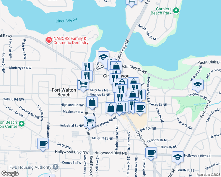 map of restaurants, bars, coffee shops, grocery stores, and more near in Cinco Bayou