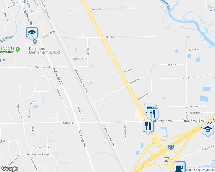 map of restaurants, bars, coffee shops, grocery stores, and more near 6679 Barth Road in Jacksonville