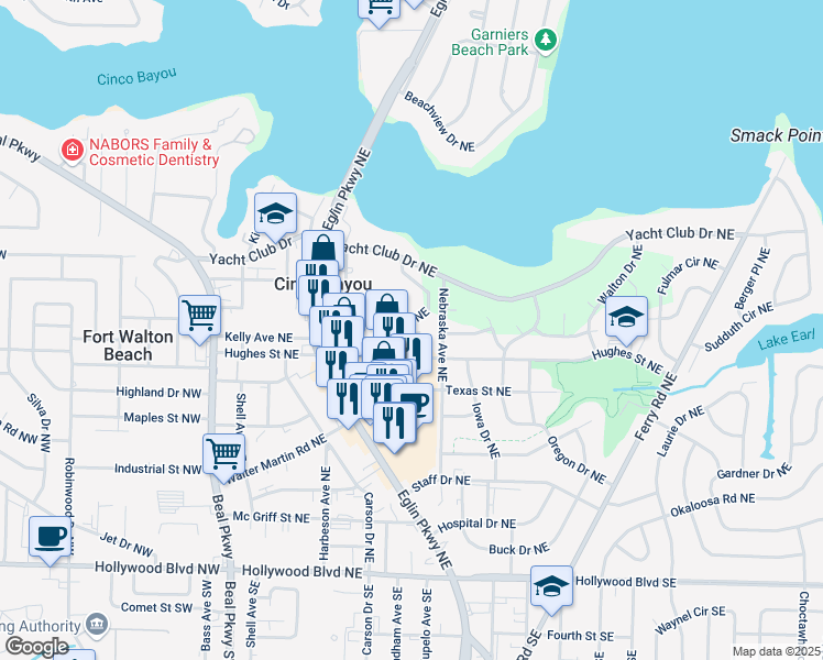 map of restaurants, bars, coffee shops, grocery stores, and more near 126 Opp Boulevard Northeast in Fort Walton Beach