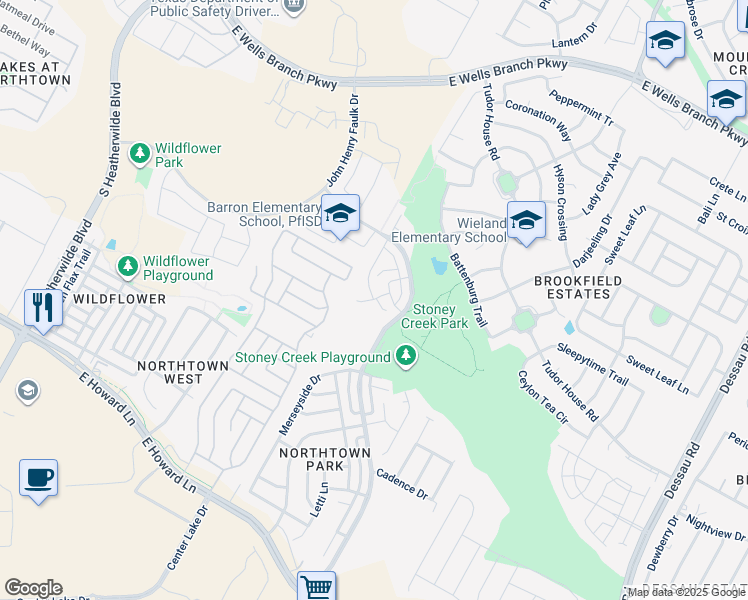 map of restaurants, bars, coffee shops, grocery stores, and more near 801 Jane Austen Trail in Pflugerville