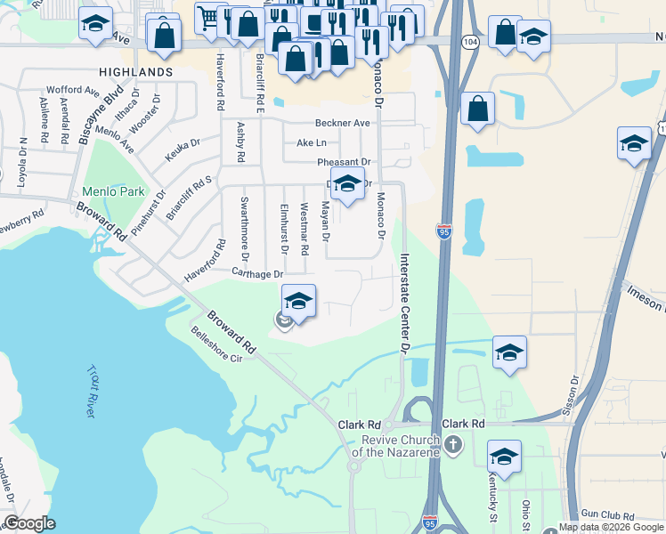 map of restaurants, bars, coffee shops, grocery stores, and more near 10236 Nala Lane in Jacksonville