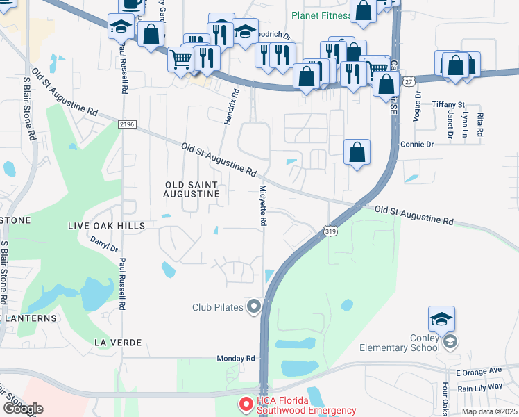 map of restaurants, bars, coffee shops, grocery stores, and more near 2014 Midyette Road in Tallahassee
