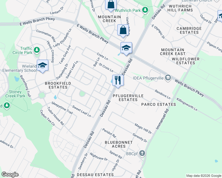 map of restaurants, bars, coffee shops, grocery stores, and more near 14801 Dessau Road in Pflugerville