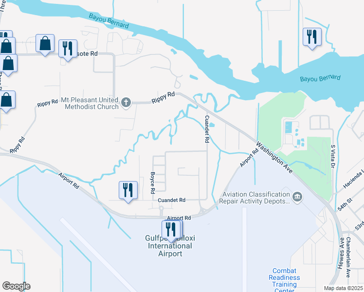 map of restaurants, bars, coffee shops, grocery stores, and more near 14064 Boyce Road in Gulfport