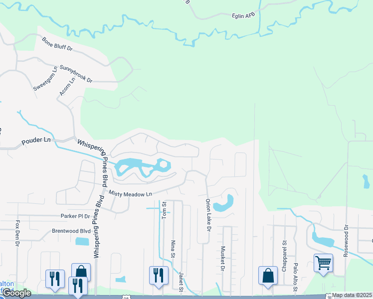 map of restaurants, bars, coffee shops, grocery stores, and more near 9793 Parker Lake Circle in Navarre