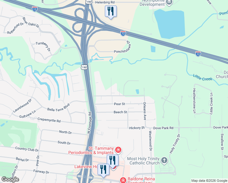 map of restaurants, bars, coffee shops, grocery stores, and more near 130 Bodet Lane in Covington