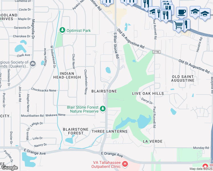 map of restaurants, bars, coffee shops, grocery stores, and more near 2869 Blairstone Court in Tallahassee