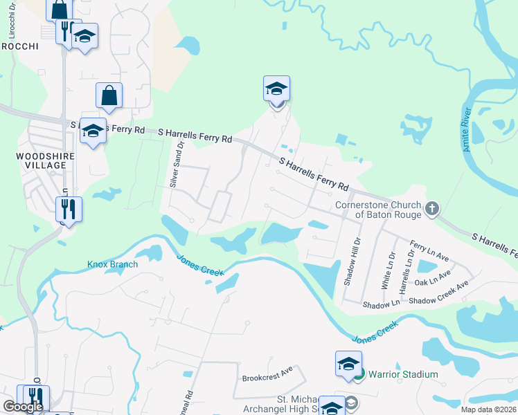 map of restaurants, bars, coffee shops, grocery stores, and more near 3347 Grassy Lake Drive in Baton Rouge