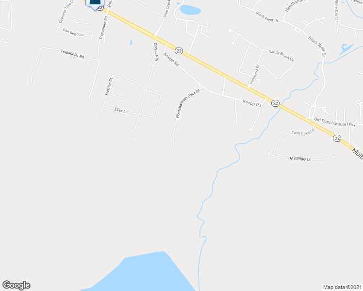 map of restaurants, bars, coffee shops, grocery stores, and more near 129 Pontchartrain Oaks Drive in Madisonville