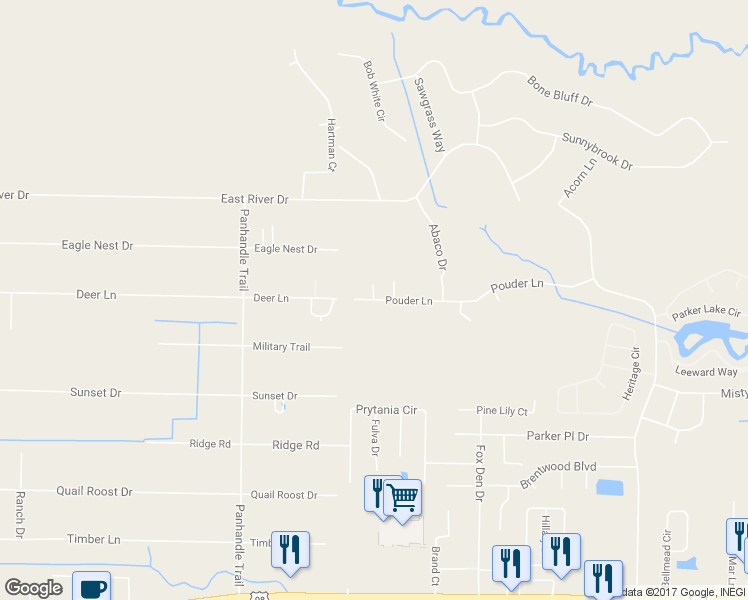 map of restaurants, bars, coffee shops, grocery stores, and more near 9343 Pouder Lane in Navarre