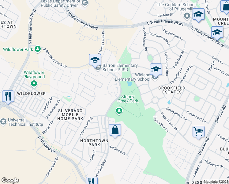map of restaurants, bars, coffee shops, grocery stores, and more near 817B Sebastian Bend in Pflugerville