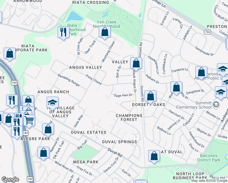 map of restaurants, bars, coffee shops, grocery stores, and more near 5001 Pony Chase in Austin