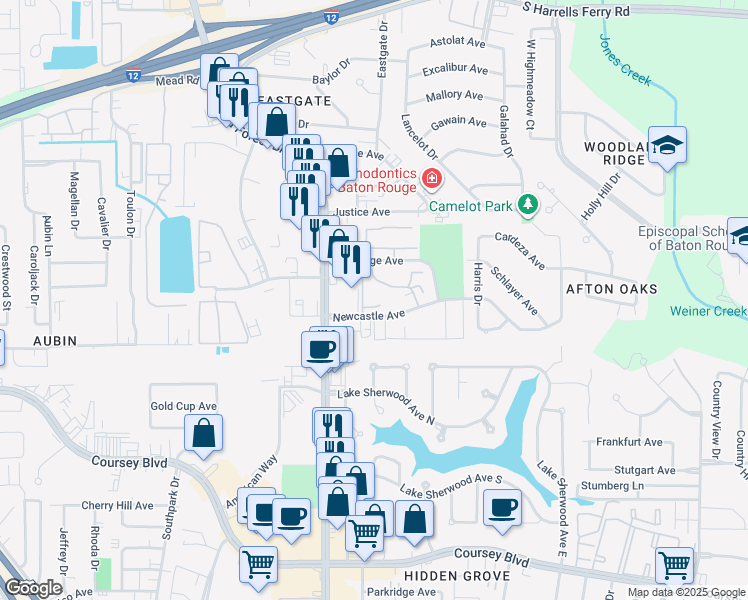 map of restaurants, bars, coffee shops, grocery stores, and more near 11888 Longridge Avenue in Baton Rouge