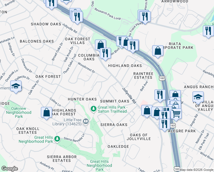map of restaurants, bars, coffee shops, grocery stores, and more near 11618 Q Ranch Road in Austin