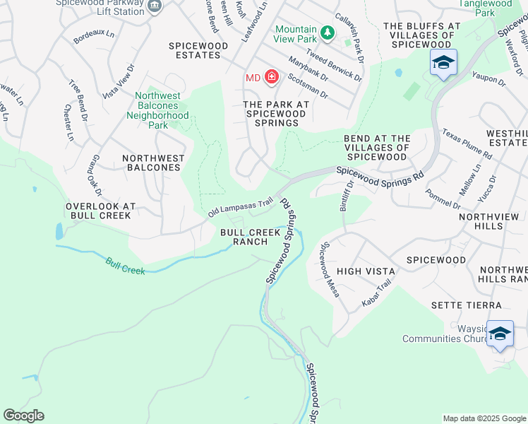 map of restaurants, bars, coffee shops, grocery stores, and more near 8917 Old Lampasas Trail in Austin
