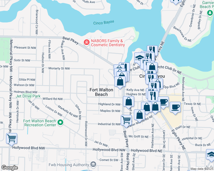 map of restaurants, bars, coffee shops, grocery stores, and more near 119 Mississippi Avenue Northwest in Fort Walton Beach
