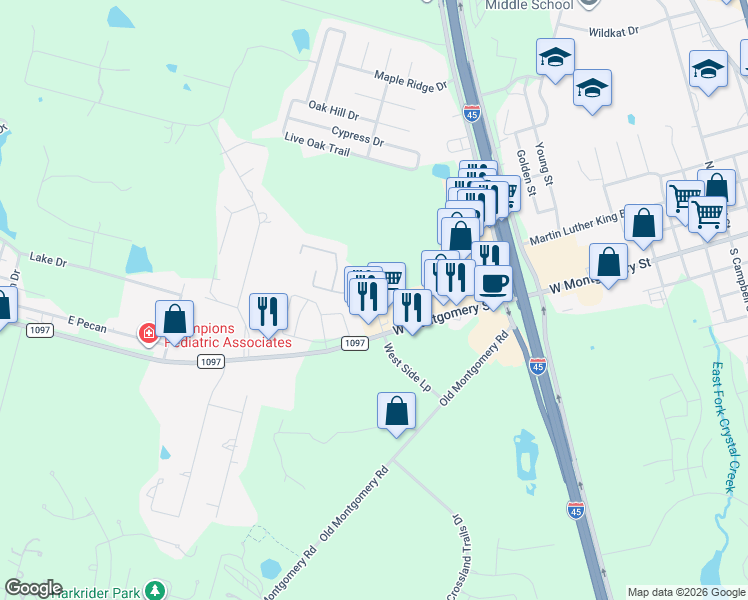 map of restaurants, bars, coffee shops, grocery stores, and more near 12562 Canyon Falls Boulevard in Willis