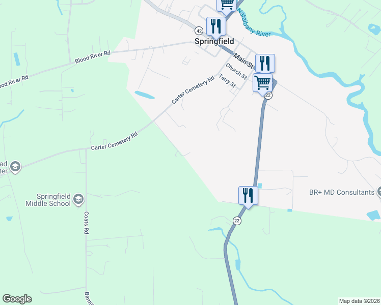 map of restaurants, bars, coffee shops, grocery stores, and more near 24298 Saint Cyr Lane in Springfield