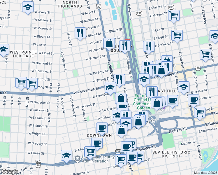 map of restaurants, bars, coffee shops, grocery stores, and more near in 