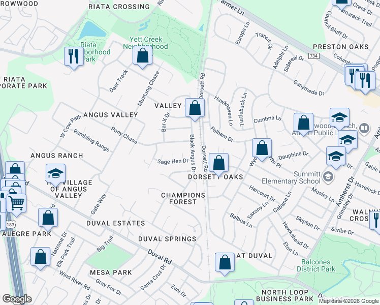map of restaurants, bars, coffee shops, grocery stores, and more near 4701 Pony Chase in Austin