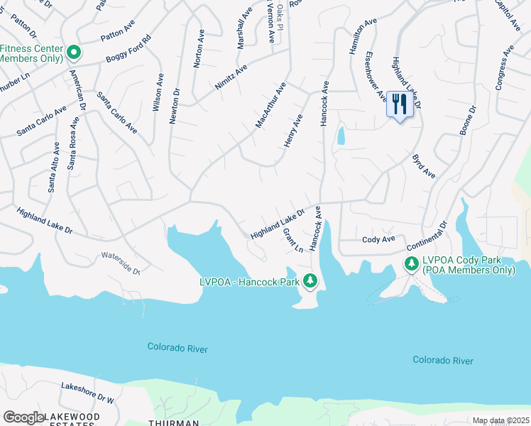 map of restaurants, bars, coffee shops, grocery stores, and more near 2405 Farragret Cove in Lago Vista