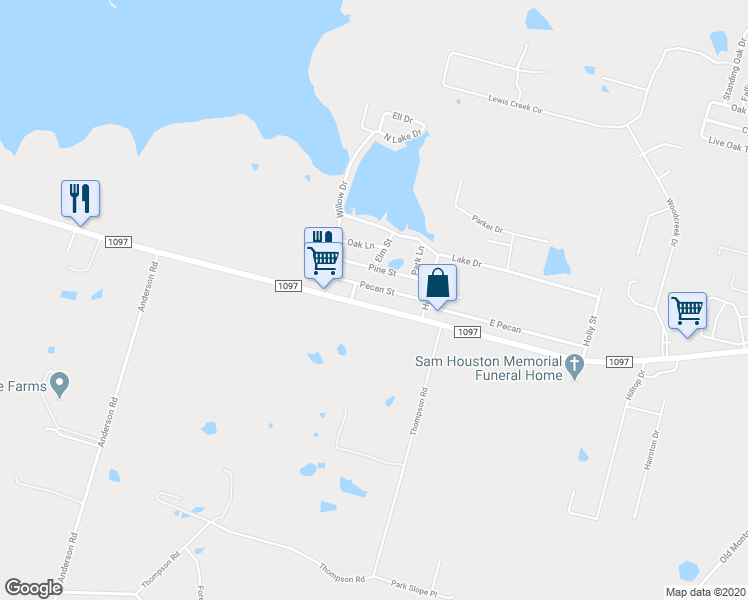 map of restaurants, bars, coffee shops, grocery stores, and more near 10766 FM 1097 Road West in Willis