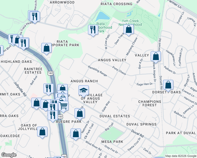 map of restaurants, bars, coffee shops, grocery stores, and more near 5208 Bull Run in Austin