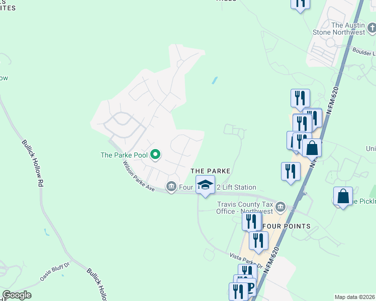 map of restaurants, bars, coffee shops, grocery stores, and more near 12208 Waterton Parke Circle in Austin