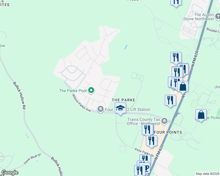 map of restaurants, bars, coffee shops, grocery stores, and more near 12208 Waterton Parke Circle in Austin