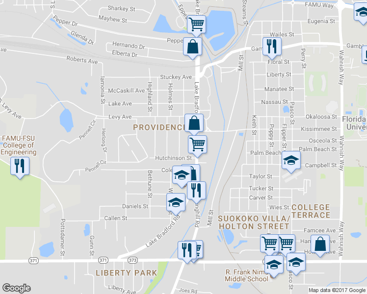 map of restaurants, bars, coffee shops, grocery stores, and more near 2118 North Lake Bradford Road in Tallahassee