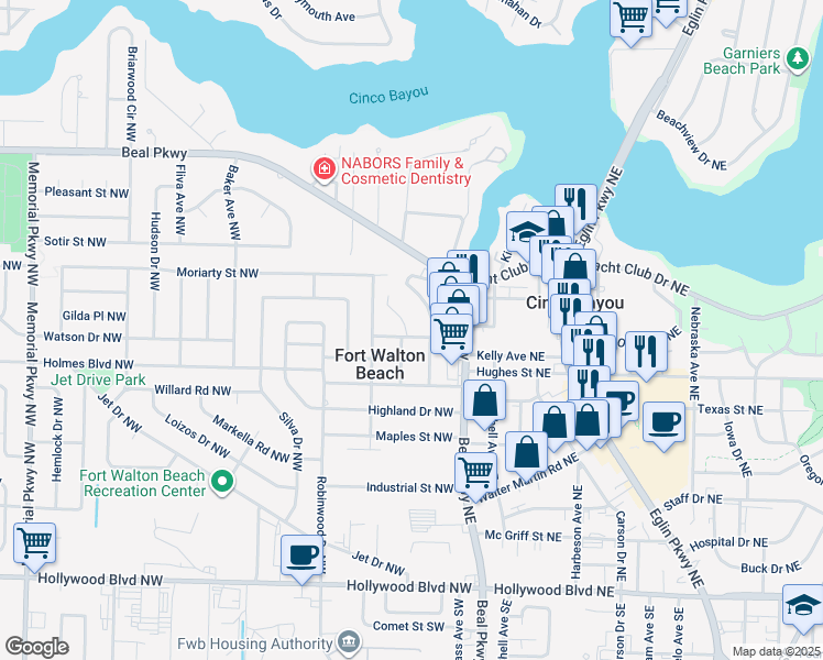 map of restaurants, bars, coffee shops, grocery stores, and more near 9 Williams Street Northwest in Fort Walton Beach
